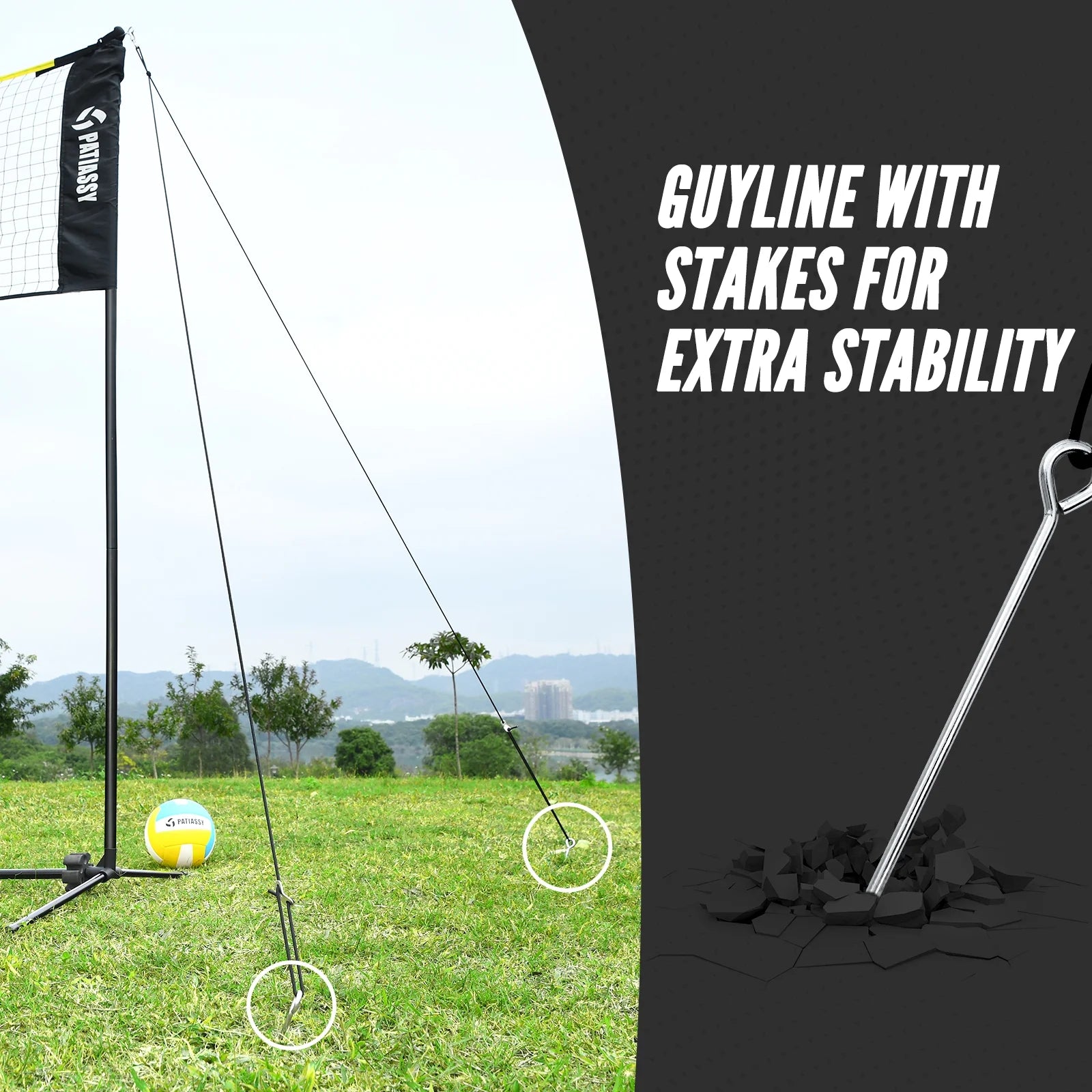 5.1Ft-7.4Ft Adjustable Height Volleyball Badminton Pickleball Net Set with Poles, 4 Rackets, 3 Shuttlecocks, 4 Pickleball Paddles , and Volleyball